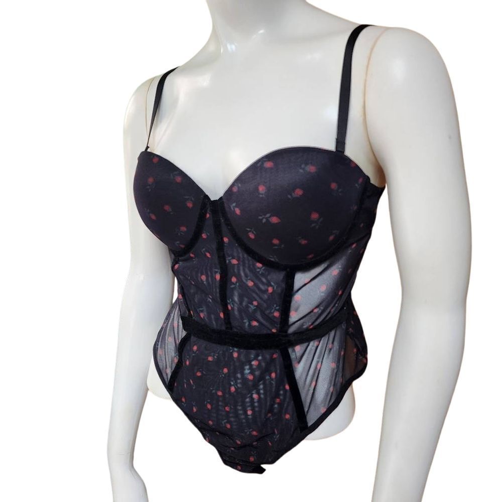 Forever 21 Black Floral Mesh Bodysuit (M)